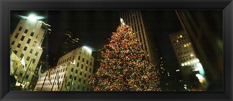 Framed Christmas tree lit up at night, Rockefeller Center, Manhattan, New York State Print