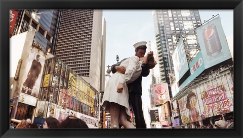 Framed Sculpture in a city, V-J Day, World War Memorial II, Times Square, Manhattan, New York City, New York State, USA Print