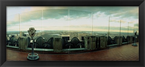 Framed Coin-operated binoculars on the top of a building, Rockefeller Center, Manhattan, New York Print
