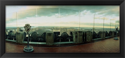 Framed Coin-operated binoculars on the top of a building, Rockefeller Center, Manhattan, New York Print