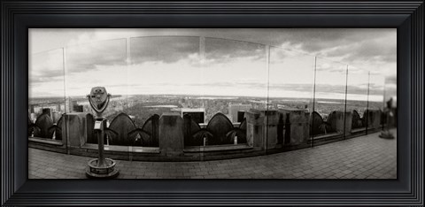 Framed Coin-operated binoculars on the top of a building, Rockefeller Center, Manhattan, New York (black and white) Print