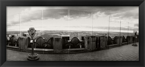 Framed Coin-operated binoculars on the top of a building, Rockefeller Center, Manhattan, New York (black and white) Print