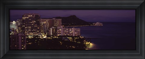 Framed Honolulu at night, Hawaii Print