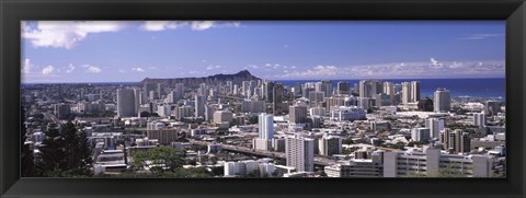 Framed High angle view of a city, Honolulu, Oahu, Honolulu County, Hawaii, USA Print