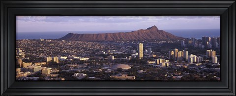Framed City view of Honolulu with mountain in the background, Oahu, Honolulu County, Hawaii, USA 2010 Print