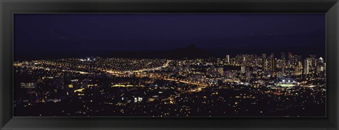 Framed Aerial view of a city lit up at night, Honolulu, Oahu, Honolulu County, Hawaii, USA 2010 Print