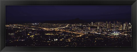 Framed Aerial view of a city lit up at night, Honolulu, Oahu, Honolulu County, Hawaii, USA 2010 Print