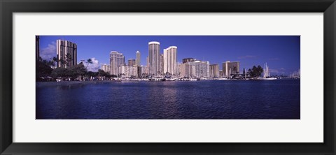 Framed Skyscrapers at the waterfront, Honolulu, Hawaii, USA Print