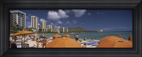 Framed Tourists on the beach, Waikiki Beach, Honolulu, Oahu, Hawaii, USA 2010 Print