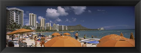 Framed Tourists on the beach, Waikiki Beach, Honolulu, Oahu, Hawaii, USA 2010 Print