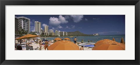 Framed Tourists on the beach, Waikiki Beach, Honolulu, Oahu, Hawaii, USA 2010 Print