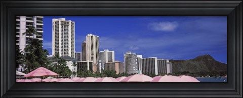 Framed Skyscrapers at the waterfront, Honolulu, Oahu, Hawaii, USA Print