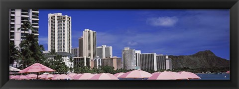 Framed Skyscrapers at the waterfront, Honolulu, Oahu, Hawaii, USA Print