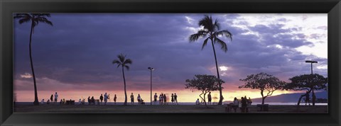 Framed Tourists on the beach, Honolulu, Oahu, Hawaii, USA Print