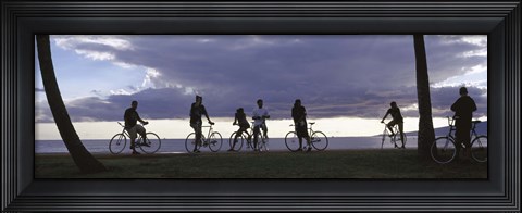 Framed Tourists cycling on the beach, Honolulu, Oahu, Hawaii, USA Print