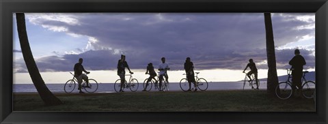 Framed Tourists cycling on the beach, Honolulu, Oahu, Hawaii, USA Print