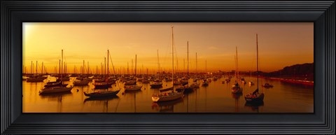 Framed Boats moored at a harbor at dusk, Chicago River, Chicago, Cook County, Illinois, USA Print