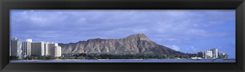 Framed Buildings with mountain range in the background, Diamond Head, Honolulu, Oahu, Hawaii, USA Print