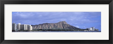 Framed Buildings with mountain range in the background, Diamond Head, Honolulu, Oahu, Hawaii, USA Print