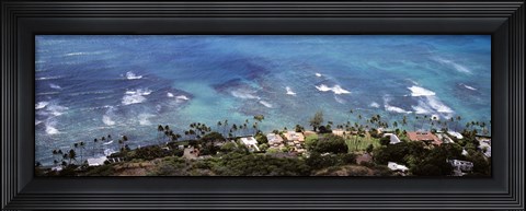 Framed Aerial view of the pacific ocean, Ocean Villas, Honolulu, Oahu, Hawaii, USA Print
