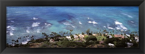 Framed Aerial view of the pacific ocean, Ocean Villas, Honolulu, Oahu, Hawaii, USA Print