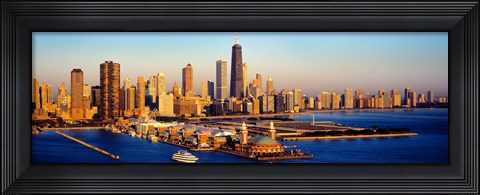 Framed Aerial view of a city, Navy Pier, Lake Michigan, Chicago, Cook County, Illinois, USA Print