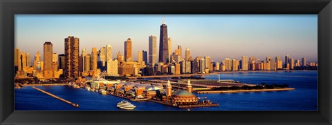 Framed Aerial view of a city, Navy Pier, Lake Michigan, Chicago, Cook County, Illinois, USA Print