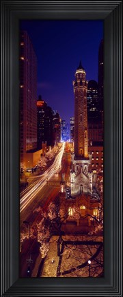 Framed Buildings lit up at night, Water Tower, Magnificent Mile, Michigan Avenue, Chicago, Cook County, Illinois, USA Print