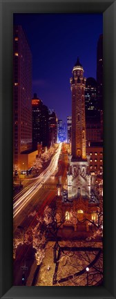 Framed Buildings lit up at night, Water Tower, Magnificent Mile, Michigan Avenue, Chicago, Cook County, Illinois, USA Print