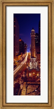 Framed Buildings lit up at night, Water Tower, Magnificent Mile, Michigan Avenue, Chicago, Cook County, Illinois, USA Print
