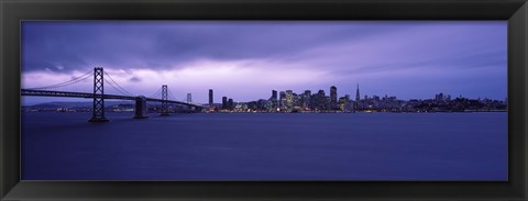 Framed Bay Bridge with Purple Sky, San Francisco Bay, California Print