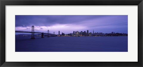 Framed Bay Bridge with Purple Sky, San Francisco Bay, California Print