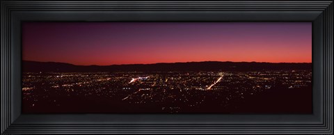 Framed City lit up at dusk (red sky), Silicon Valley, San Jose, California Print