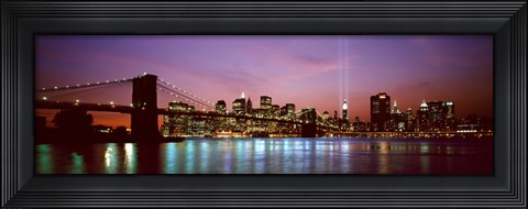 Framed Skyscrapers lit up at night, World Trade Center, Lower Manhattan, Manhattan, New York City, New York State, USA Print