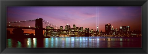 Framed Skyscrapers lit up at night, World Trade Center, Lower Manhattan, Manhattan, New York City, New York State, USA Print