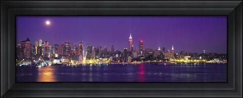 Framed New York Ciry Skyline At Night, Purple Sky Print