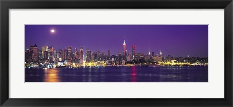 Framed New York Ciry Skyline At Night, Purple Sky Print
