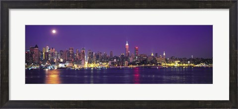Framed New York Ciry Skyline At Night, Purple Sky Print