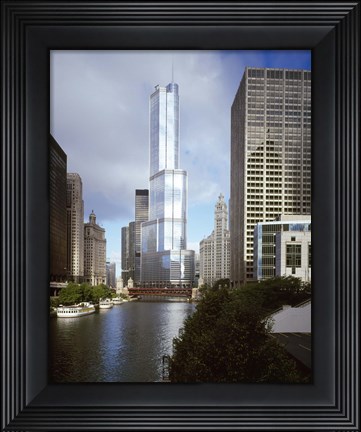 Framed Skyscrapers in a city, Trump Tower, Chicago River, Chicago, Cook County, Illinois, USA Print