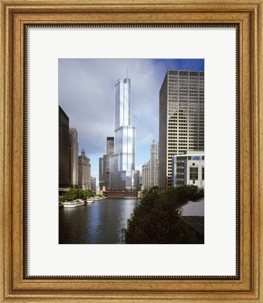 Framed Skyscrapers in a city, Trump Tower, Chicago River, Chicago, Cook County, Illinois, USA Print