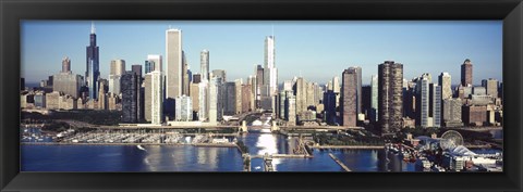 Framed Skyscrapers in a city, Navy Pier, Chicago Harbor, Chicago, Cook County, Illinois, USA 2011 Print