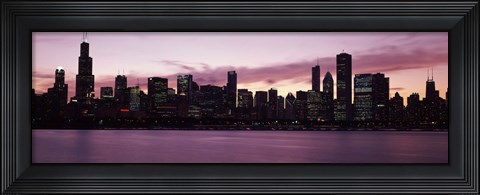 Framed Lake Michigan Slyline with Purple Sky, Chicago, Illinois, USA 2011 Print
