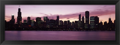 Framed Lake Michigan Slyline with Purple Sky, Chicago, Illinois, USA 2011 Print