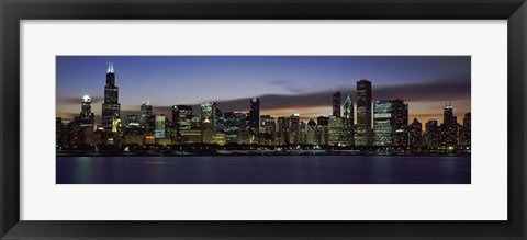 Framed Buildings at the Waterfront, Lake Michigan at Night, Chicago, Illinois, USA 2011 Print