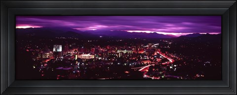 Framed Aerial view of a city lit up at night, Asheville, Buncombe County, North Carolina, USA 2011 Print