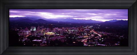 Framed Aerial view of a city lit up at dusk, Asheville, Buncombe County, North Carolina, USA 2011 Print