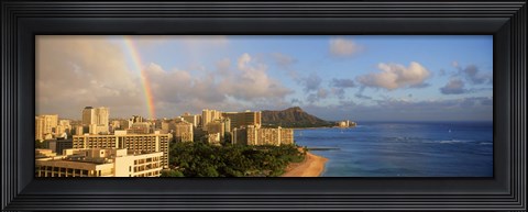 Framed Rainbow over the beach, Diamond Head, Waikiki Beach, Oahu, Honolulu, Hawaii, USA Print
