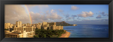 Framed Rainbow over the beach, Diamond Head, Waikiki Beach, Oahu, Honolulu, Hawaii, USA Print
