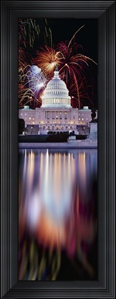 Framed Firework display over a government building at night, Capitol Building, Capitol Hill, Washington DC, USA Print