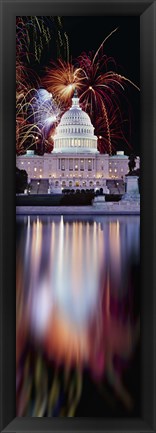 Framed Firework display over a government building at night, Capitol Building, Capitol Hill, Washington DC, USA Print